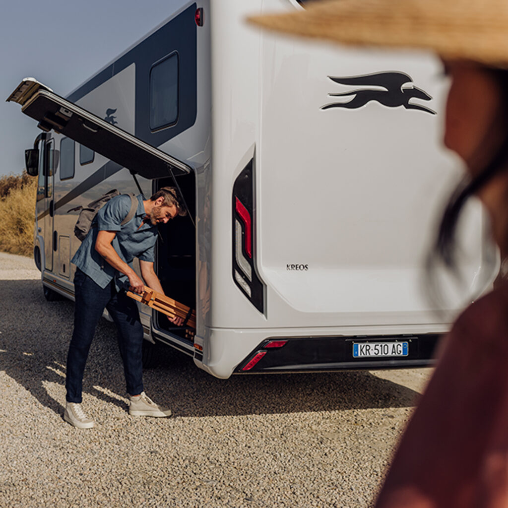 Utvendig lasterom på Laika bobil med god oppbevaringsplass